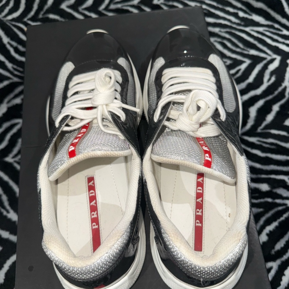 Prada Men’s Black and White Low-Top Sneakers - Picture 2 of 4